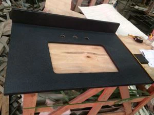 Da xong, đen Ấn Độ, hoàn hảo đá đen Granite Counter Tops, Phòng tắm Vanity Countertops, bề mặt Antique Với Honed Lề