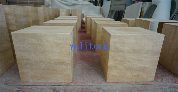 Roman Travertine Cube Side Table Assembly